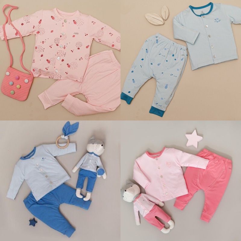 NOUS SALE -[Tổng hợp] Bộ cài thẳng dài tay màu hồng cho bé 0M-12M