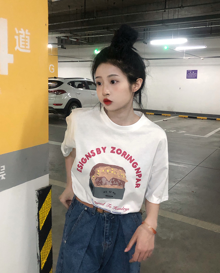 Áo Thun Hàn Quốc Tay Ngắn In Họa Tiết Cổ Điển Cho Nữ