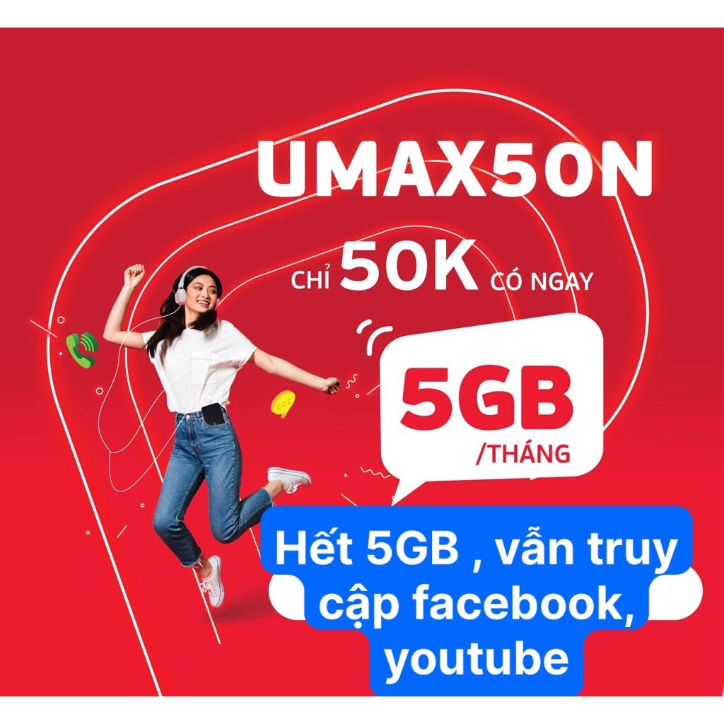 Sim viettel 4g umax50n không giới hạn lưu lượng data chỉ 50k 1 tháng