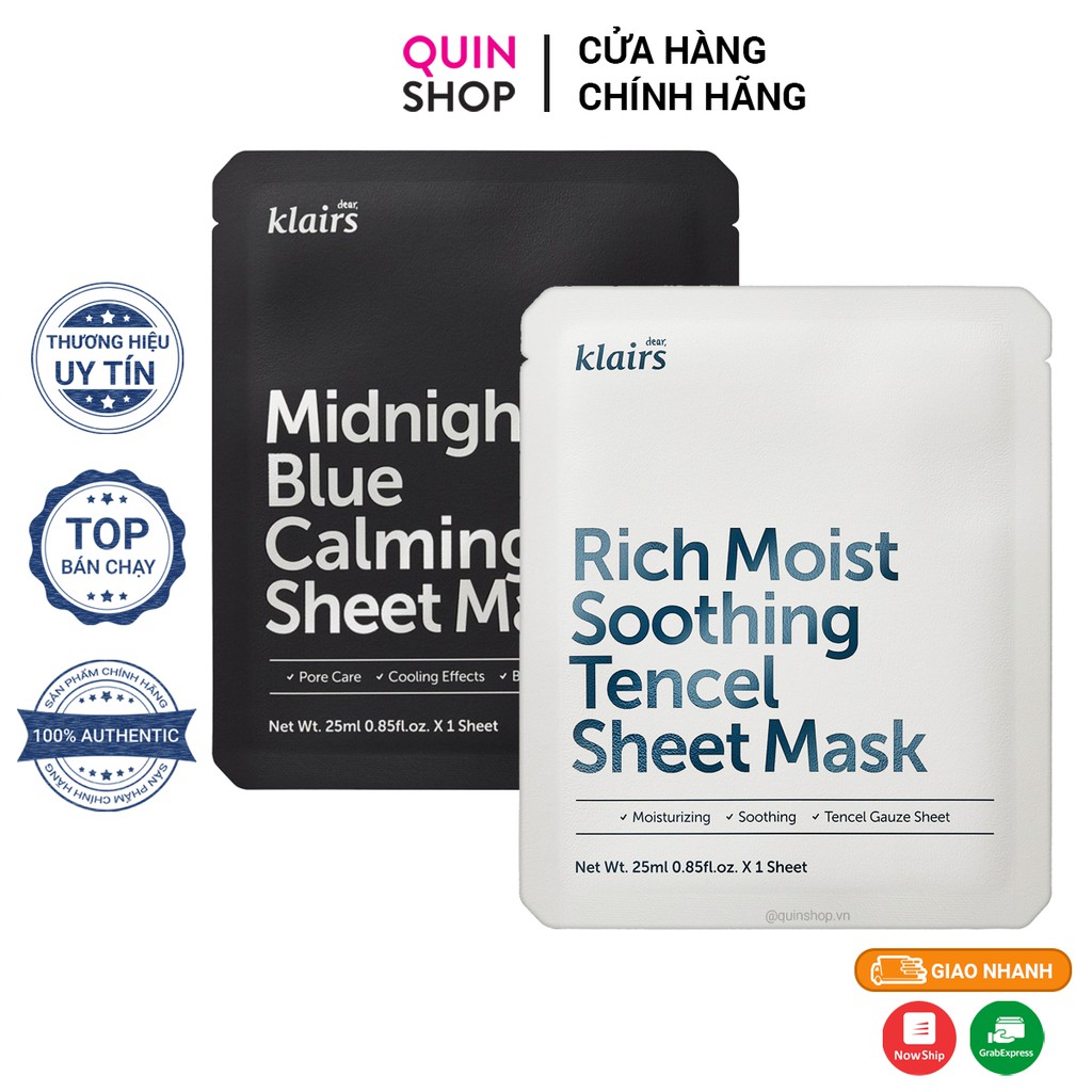 Mặt Nạ Giấy Dear, Klairs Sheet Mask