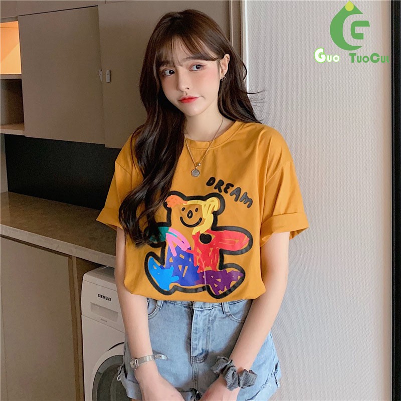 Áo thun nữ tay ngắn dáng rộng hình gấu cute