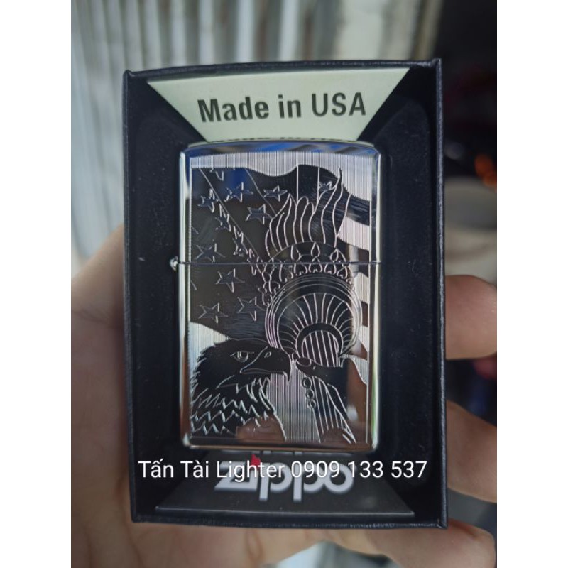 Hộp Zippo mạ crome khắc hình cao cấp