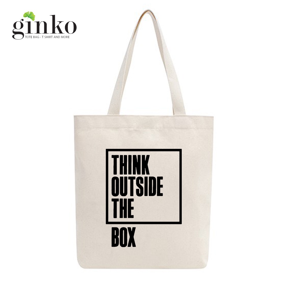 Túi Vải Tote GINKO Kiểu Basic dây kéo In Hình Think Outside The Box