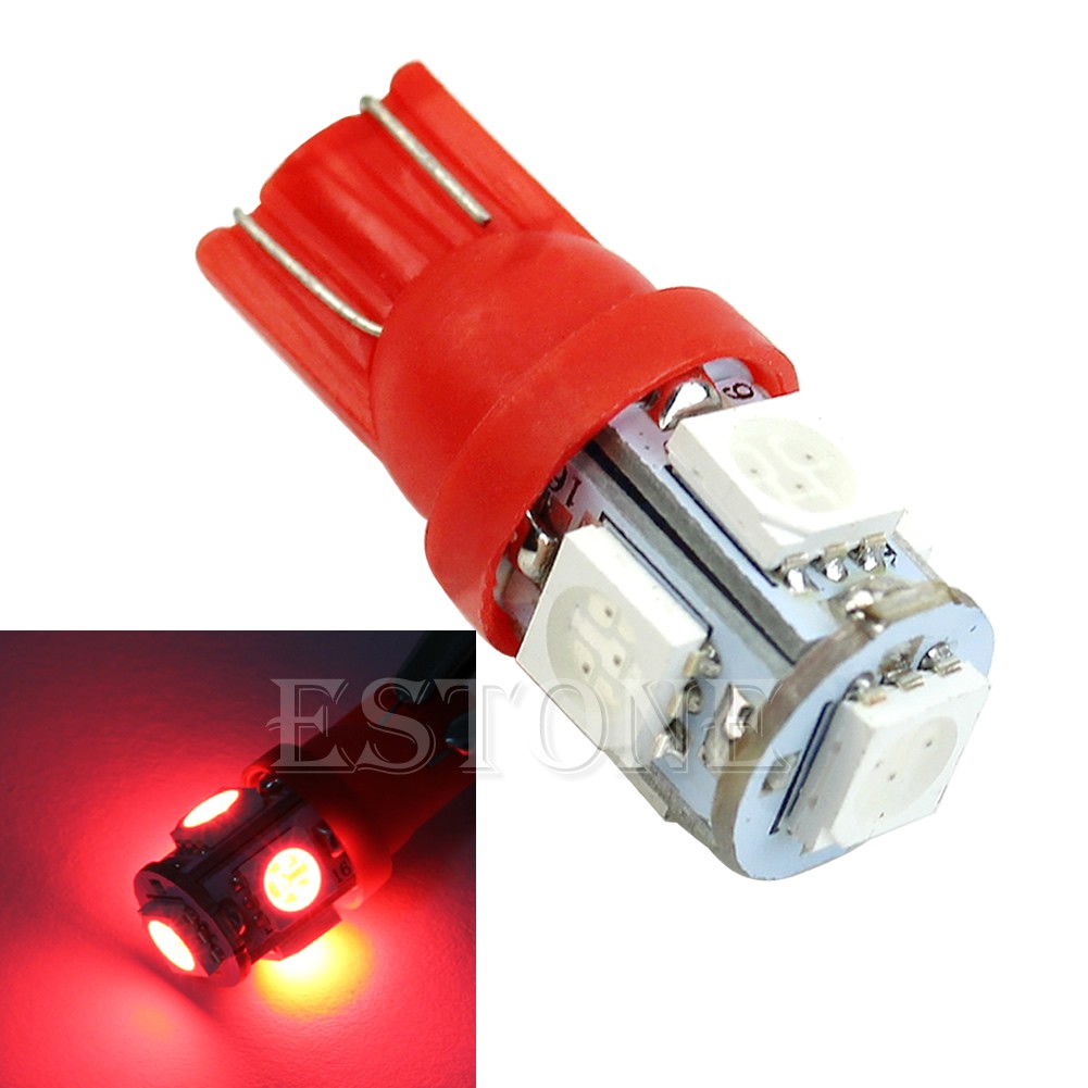 Bóng đèn Xenon T10 5050 5-led SMD 194 168 W5W màu đỏ cho xe hơi