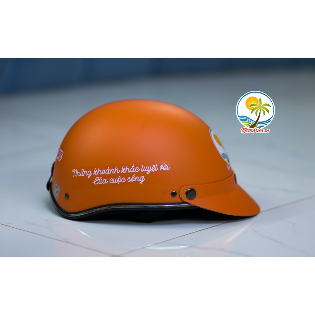 Mũ bảo hiểm thời trang cao cấp nửa đầu Haly cho xe máy và xe đạp màu cam / xanh của Memories.vn - Chất lượng, giá rẻ