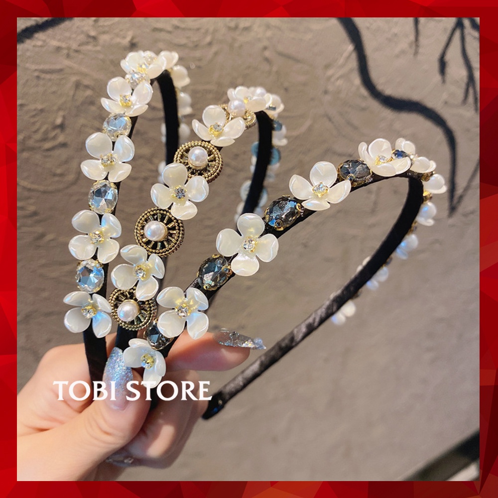 Bờm tóc cao cấp Hàn Quốc đính đá hoa trắng hàng đẹp TB524