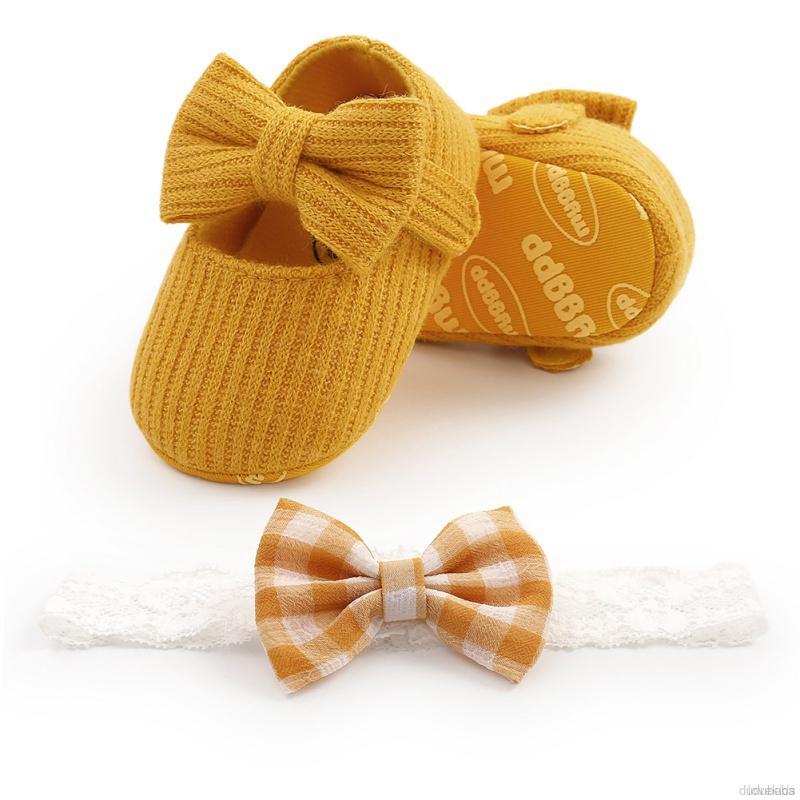 Set 2 Món Gồm Giày Chống Trượt Đính Nơ Và Băng Đô Cho Bé Gái Từ 0-18 Tháng Tuổi