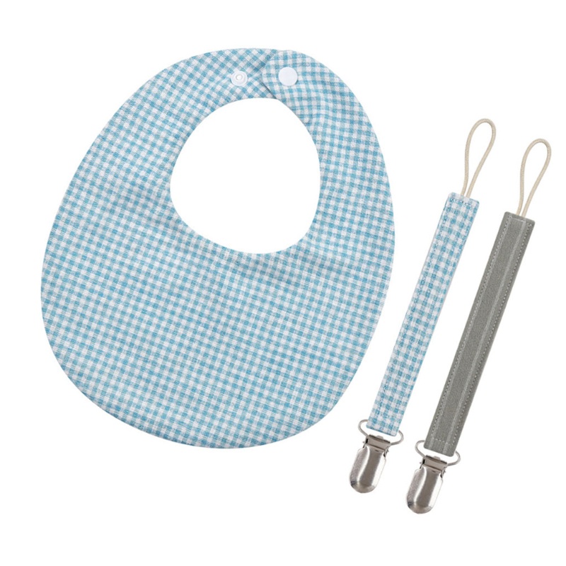 Set 3 Yếm Ăn Cotton Lanh Có Kẹp Dây Xích Đeo Hai Mặt In Họa Tiết Kẻ Sọc Cho Bé