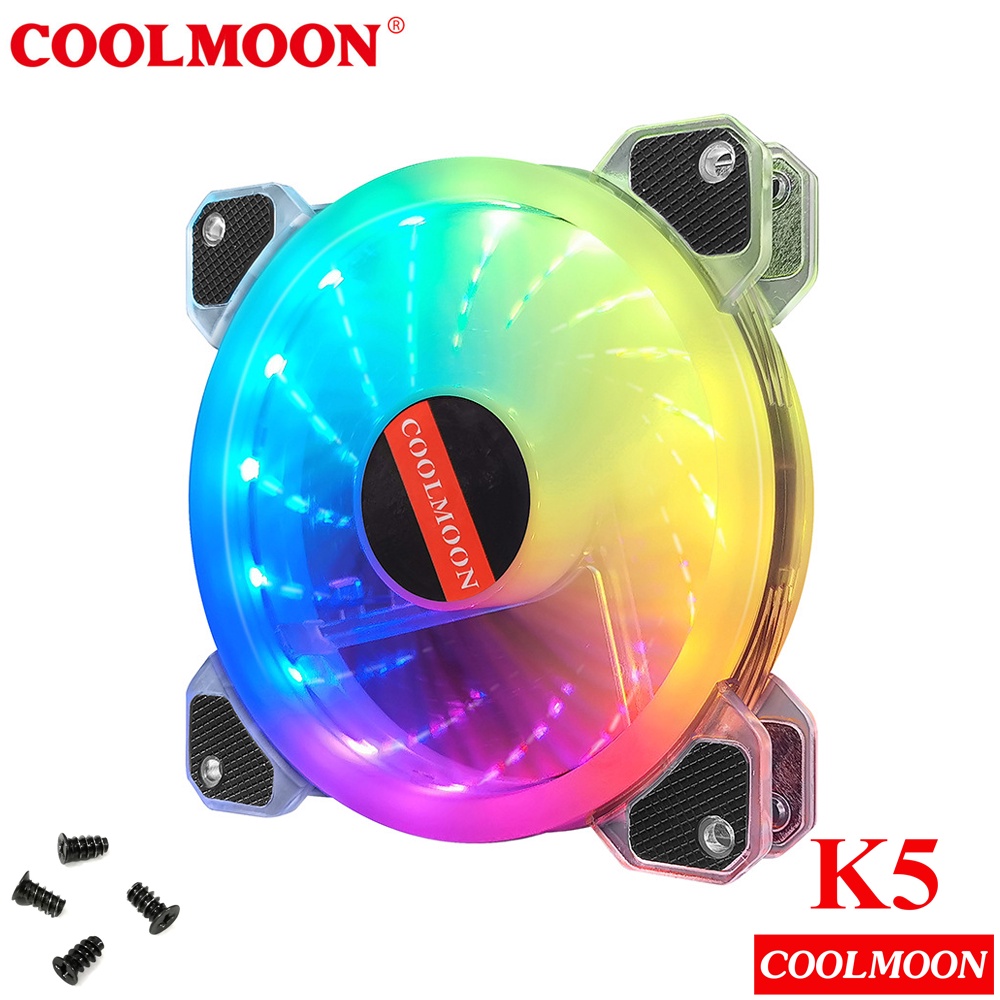 Quạt Tản Nhiệt, Fan Led ARGB Coolmoon K5 &amp; Bộ Hub Coolmoon + điều khiển - Tặng kèm ốc vít