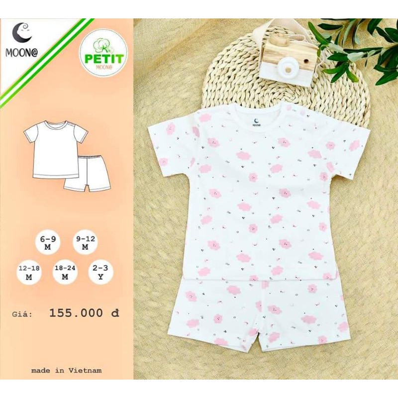 Bộ cộc tay pettit Moon cho bé size từ 6-9M đến 2-3Y