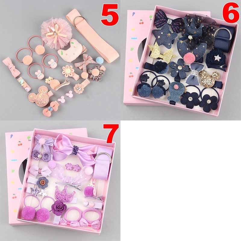 Bộ 18 phụ kiện tóc kiểu dáng dễ thương dành cho bé gái