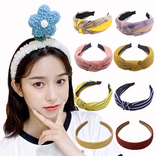 Băng đô cài tóc bản rộng hai mặt dệt kim thắt nơ họa tiết hoa thời trang Hàn Quốc cho nữ