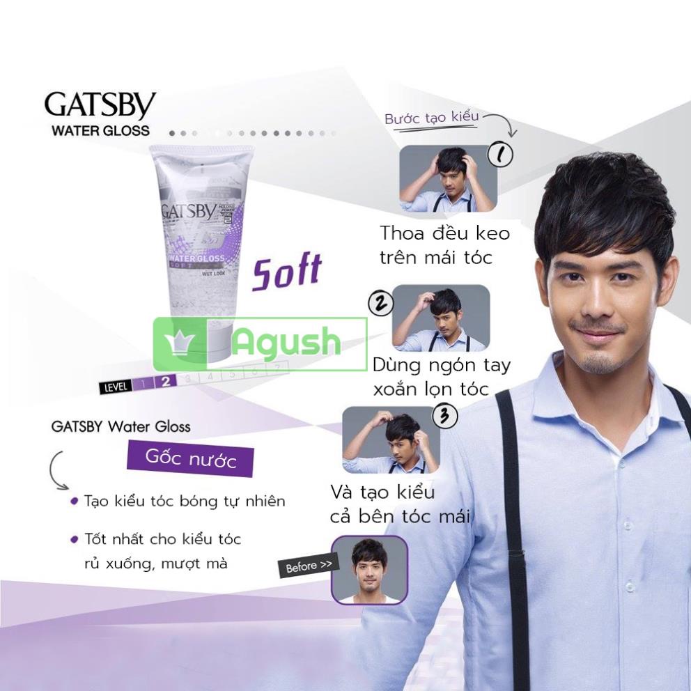 Keo vuốt tóc nam nữ giữ nếp cố định hình tóc Gatsby Water Gloss Soft chai 170g mềm thơm bóng mượt cho bé unisex giá rẻ