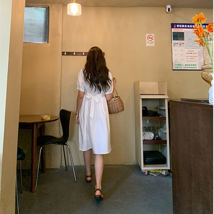 Đầm Ngắn Tay Cổ Vuông Thời Trang Hàn Nữ Tính