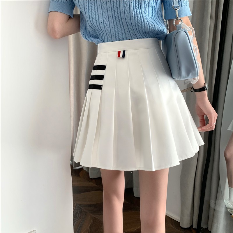 Chân váy XIAOZHAINV chữ A lưng cao xếp ly phong cách Hàn Quốc