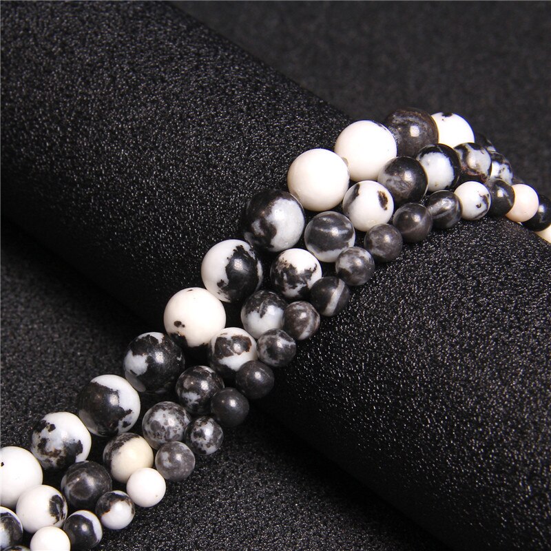 Chuỗi Hạt Đá Đen Trắng Tự Nhiên 4 6 8 10 12mm Làm Trang Sức 15.5 "