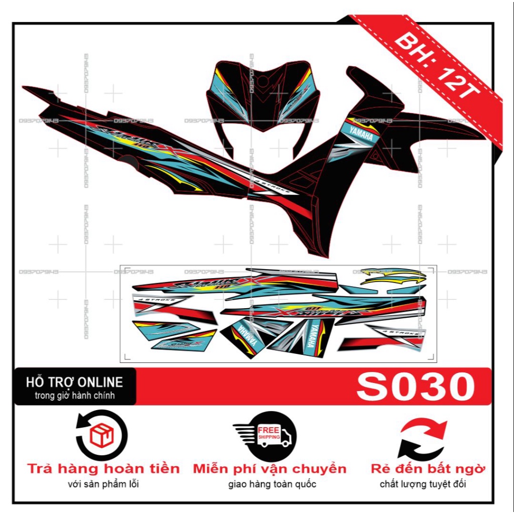 Tem rời sirius xanh đỏ đen S030 -- SHIN DECAL 2