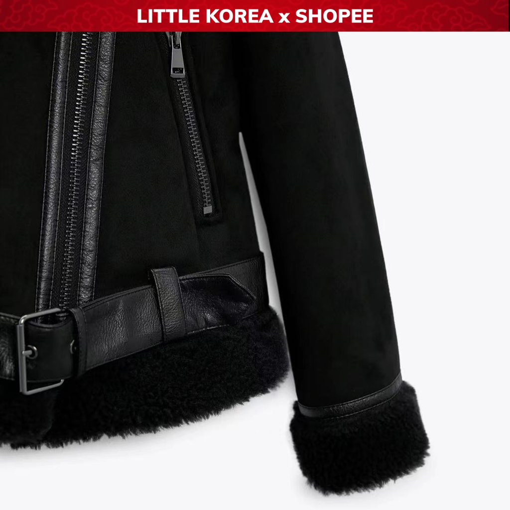 Áo Khoác Da Lộn Nữ Dáng Biker, Áo Da Lộn Nữ Lót Lông Cao Cấp Z Mã 4546 - LITTLE KOREA