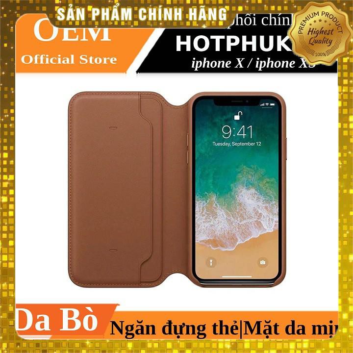 Bao da Leather Folio Apple dành cho iPhone X / Xs có ngăn đựng thẻ tự động tắt mở màn hình - Hàng chính hãng