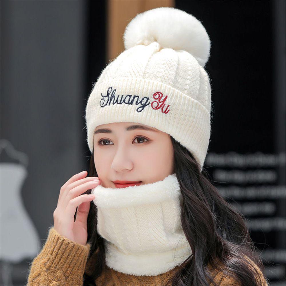 Set Mũ Kèm Khăn Choàng Cổ Lót Nhung Giữ Ấm Mùa Thu
