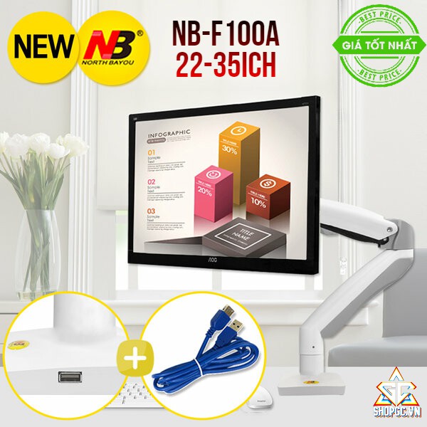 Giá treo màn hình máy tính NB-F100A USB 3.0 (22 - 35 inch) [ Bản mới  nhất tải trọng 3-12kg ]