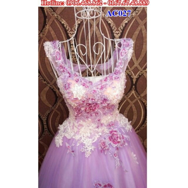 Áo cưới màu tím trắng AC027