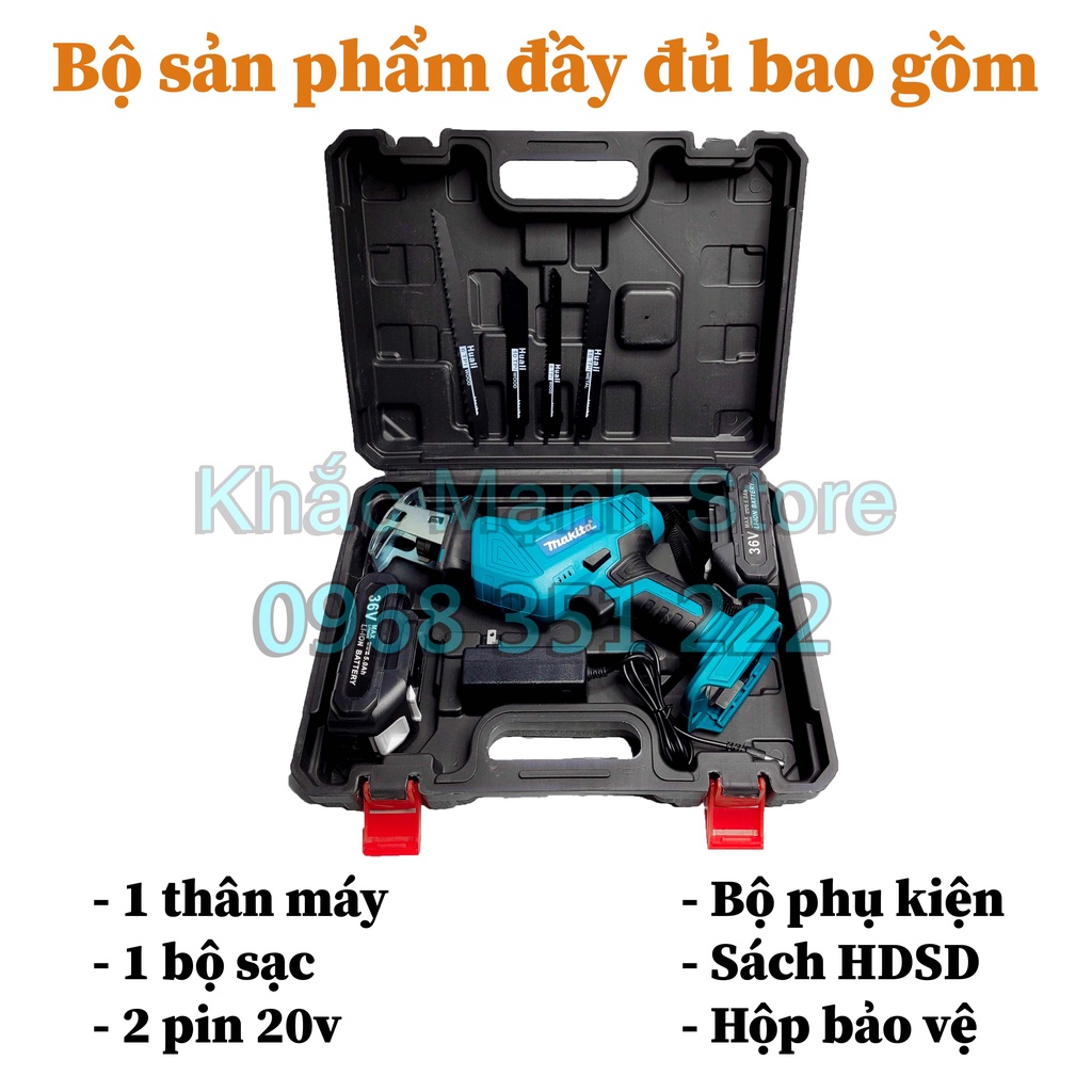 Máy cưa kiếm pin MAKITA 36V - Động cơ lõi đồng 100% - Tặng kèm 4 lưỡi cưa