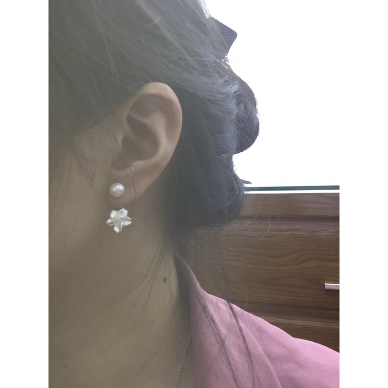 Khuyên tai hoa mai nhị vàng ôm tai siêu đẹp bạc thật NGỌC MẬU