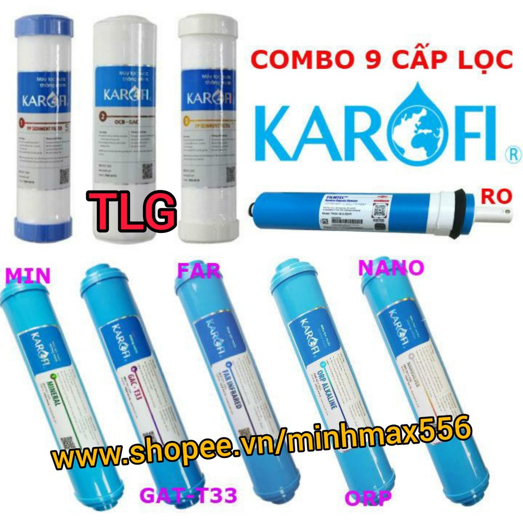 [FREESHIP] COMBO 9 LÕI LỌC NƯỚC KAROFI | GỒM BỘ 123 - RO DOW MỸ - T33-MIN-FAR-NANO-ORP