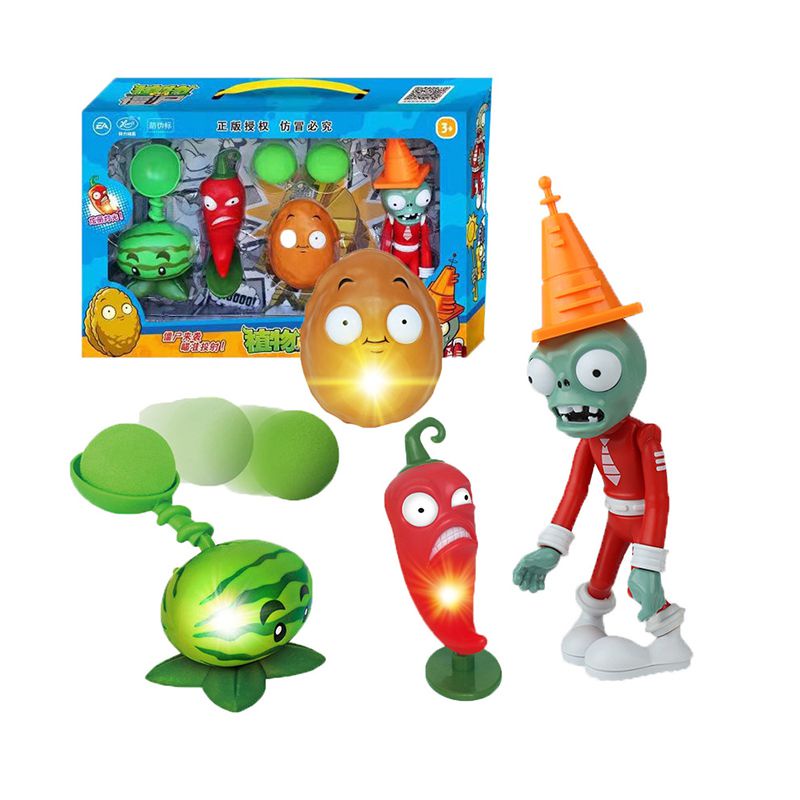 2022 Plants Vs Zombies Glowing Shooting Toy Set Snow Pea Snapdragon Zombie Kids Gift