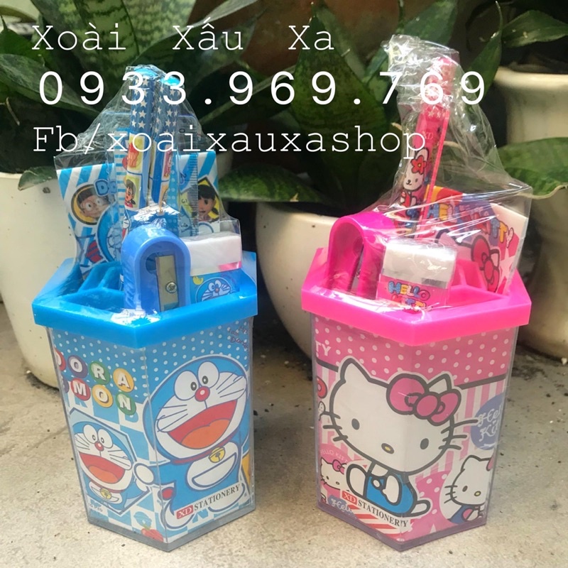 bộ ống cắm bút hoạt hình kitty-đoraemon dễ thương