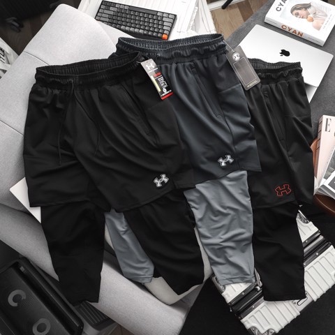 Quần đùi tập gym 2 lớp liền legging UNDER AMOUR, Quần thể thao nam lót legging - hanghieuvnxkchauau Có Big SIze