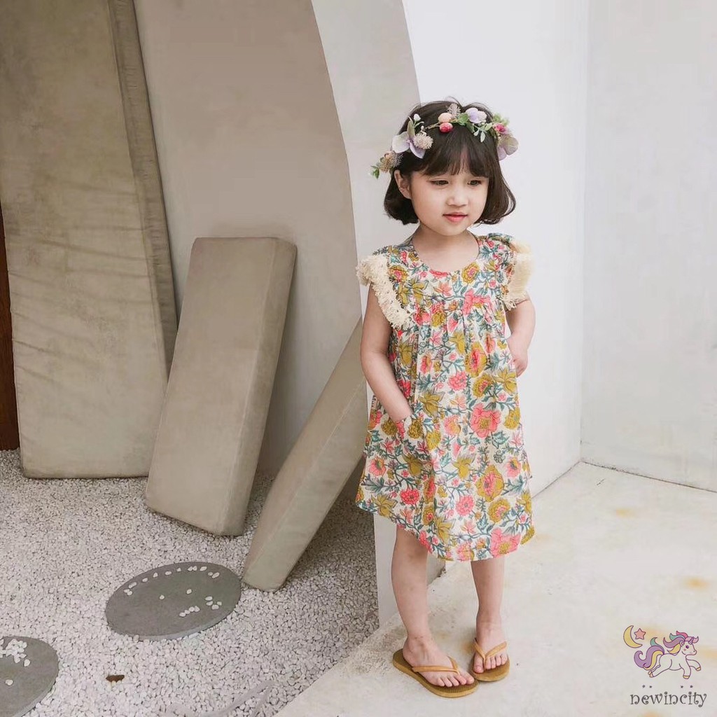 Đầm Bé Gái In Hoa Phong Cách Hàn Quốc