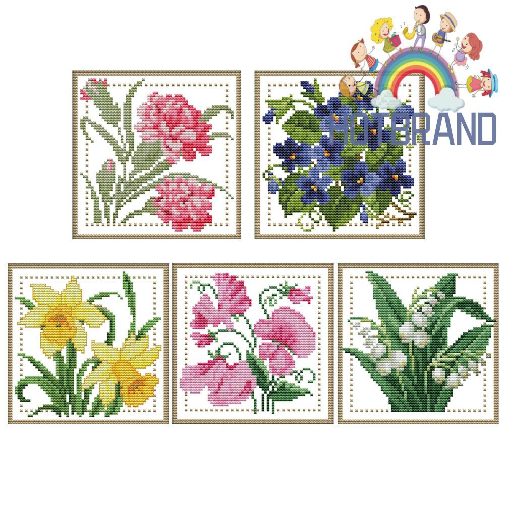 Bộ tranh thêu chữ thập 14CT hình hoa dễ thương 17x17cm DIY