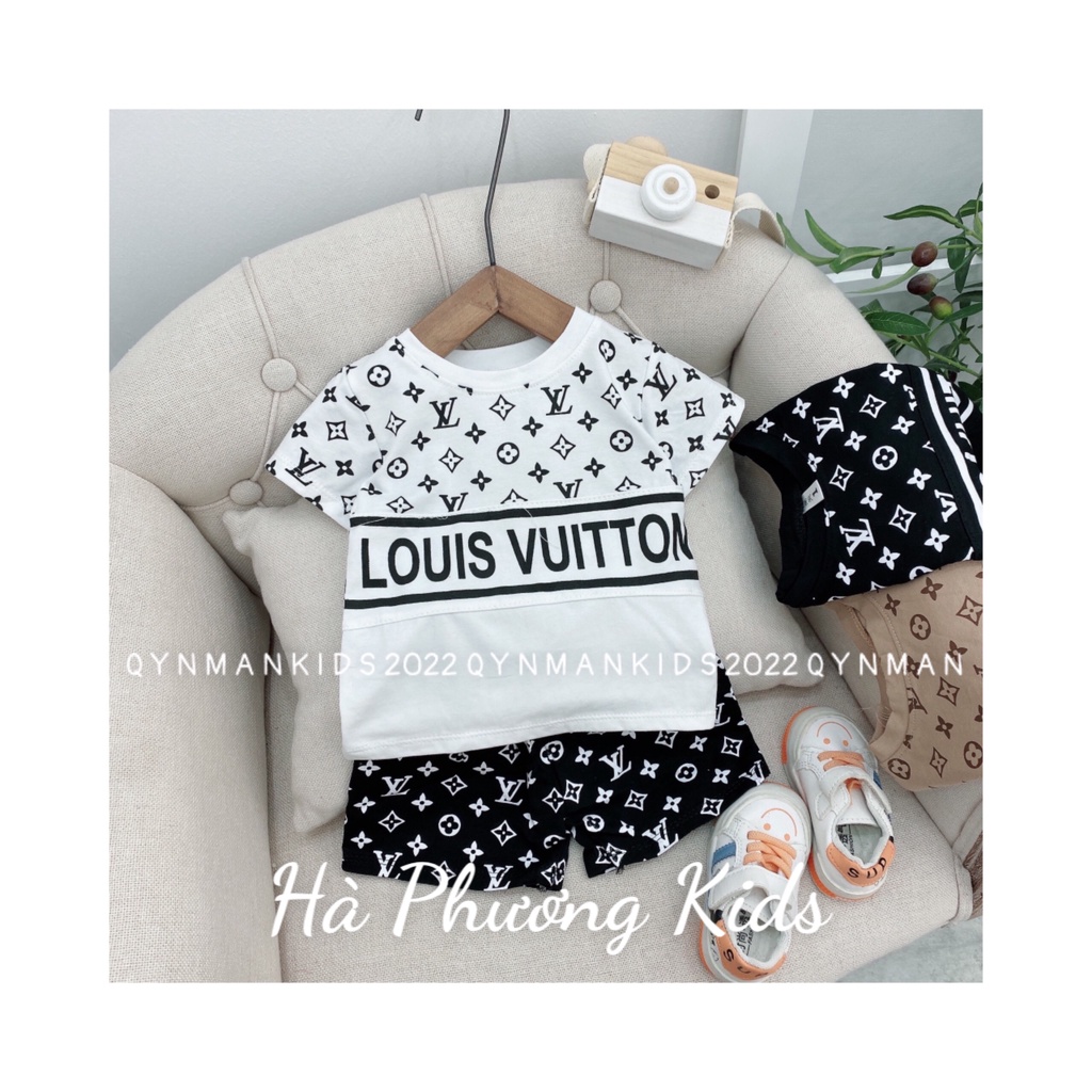 Đồ bộ cotton bé trai LV tràn nền từ 8kg-16kg. Đồ bộ chất cotton 100% mềm mịn thoáng mát