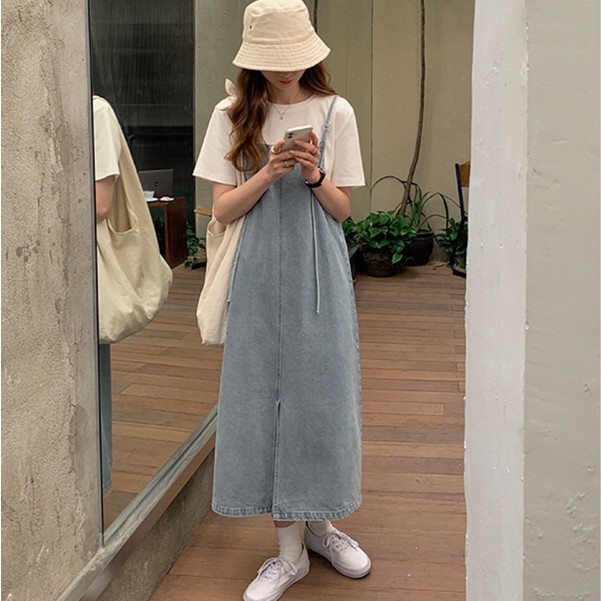 [Mã FATHANG5 giảm 10K đơn 50K] Váy yếm jean maxi 2 dây xanh nhạt - YV152 | BigBuy360 - bigbuy360.vn