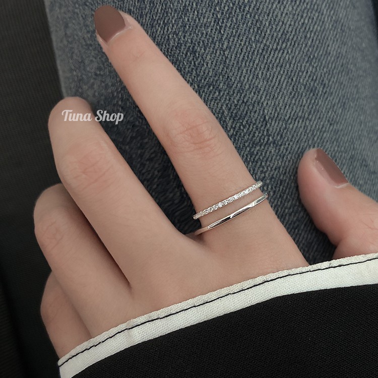 Nhẫn Bạc gắn đá 2 tầng, Nhẫn bạc nữ xinh cao cấp TUNA SILVER Trang sức Bạc