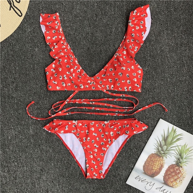 Bộ bikini , bộ đồ bơi nữ 2 mảnh họa tiết hoa nhí đỏ sexy