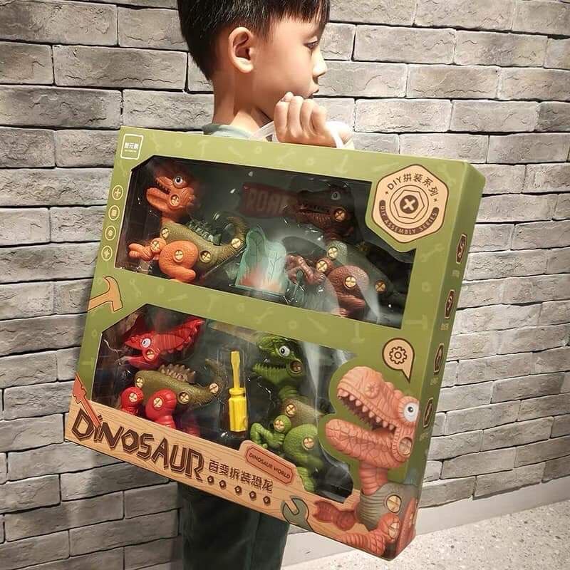 Bộ đồ chơi lắp ghép khủng long loại to, bộ 4 con khủng long ghép lắp ráp nhựa an toàn cho bé