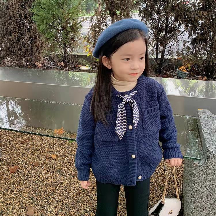 Áo khoác cardigan dệt kim giữ ấm mùa thu đông dễ thương cho bé gái