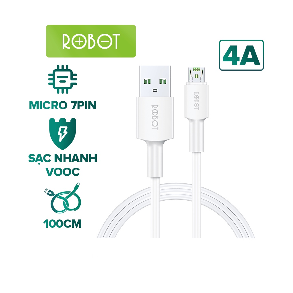 Cáp Sạc Nhanh Micro VOOC ROBOT RVM100 Sạc Nhanh 20W Tương Thích Với Các Thiết Bị OPPO, Realme