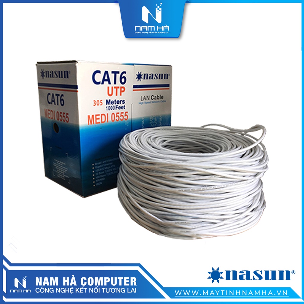 Dây Mạng Cat6 Nasun 0555 lõi 0.47mm CCA Cuộn 305M Mét Chạy Mạng 10/100Mbps