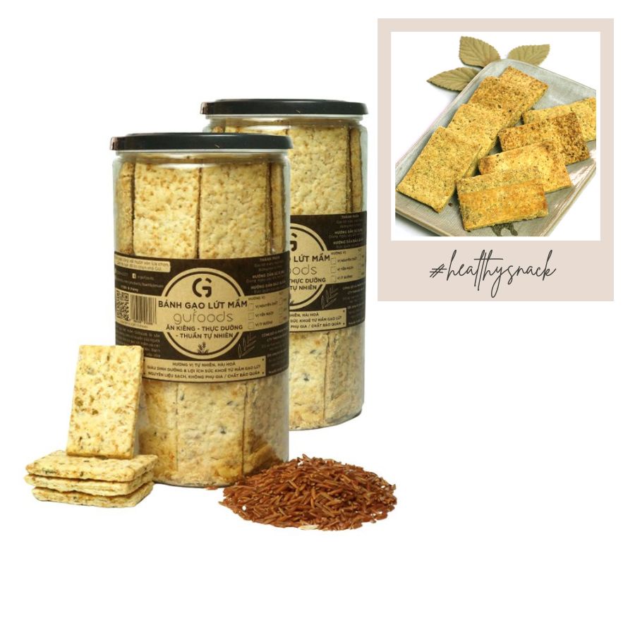Combo 2 hũ bánh gạo lứt mầm GUfoods  - Giàu GABA tự nhiên, Hỗ trợ ăn kiêng, Thực dưỡng, Thuần chay