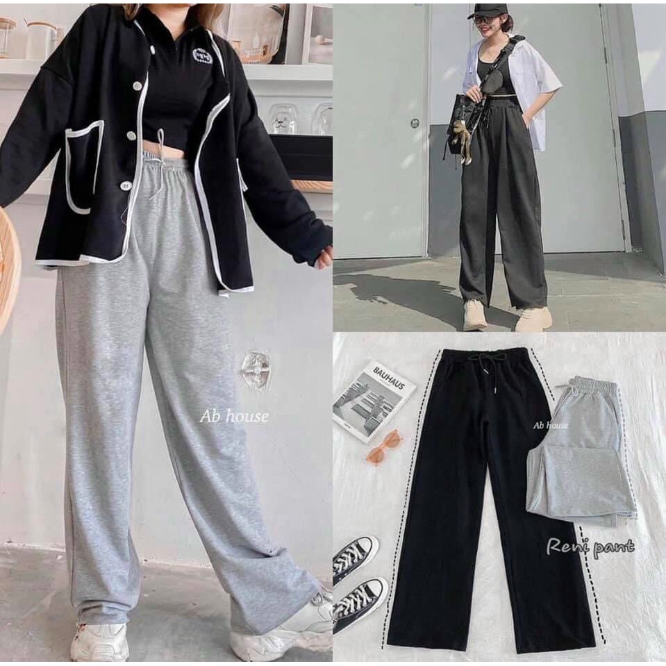 Quần nỉ trơn ống xuông rộng tưa gấu Unisex | BigBuy360 - bigbuy360.vn