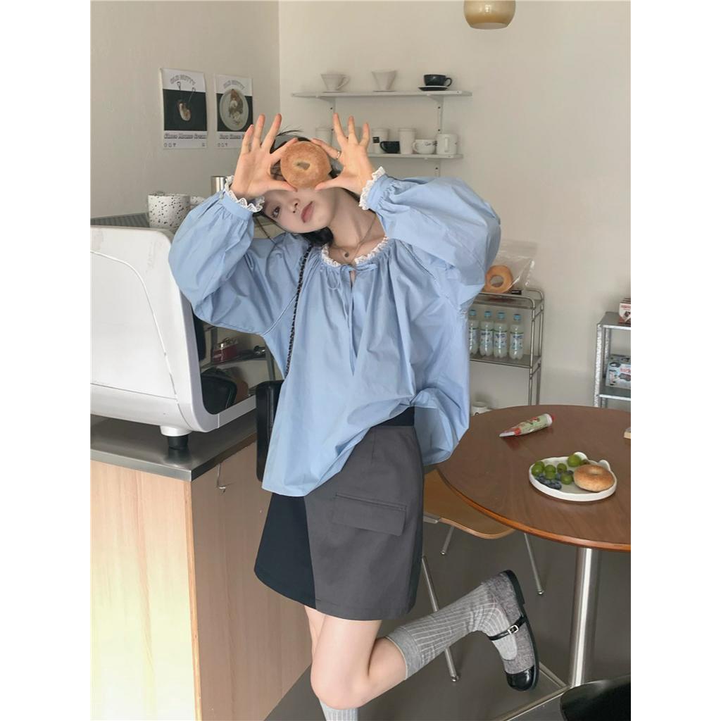 Áo Cổ Tròn Cột Dây Màu Xanh Dương Dễ Thương 66772
