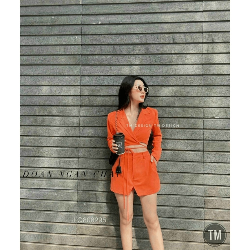 (Free Ship) SÉT SIU ÁO VEST TAY DÀI CÁCH TÂN DÂY CỘT EO PHỐI QUẦN SHORT CÙNG MÀU SANG CHẢNH UP Shop VLTN