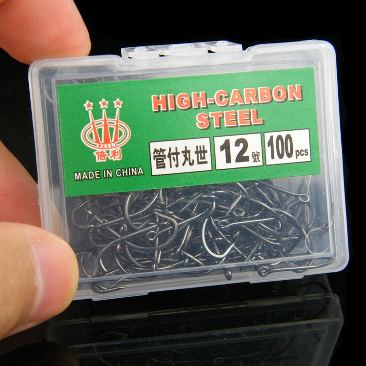 Set 40/ 50/ 60/ 70/ 80/ 90/ 100 lưỡi câu cá thép carbon nồng độ cao màu đen kích thước 6-19 tiện lợi