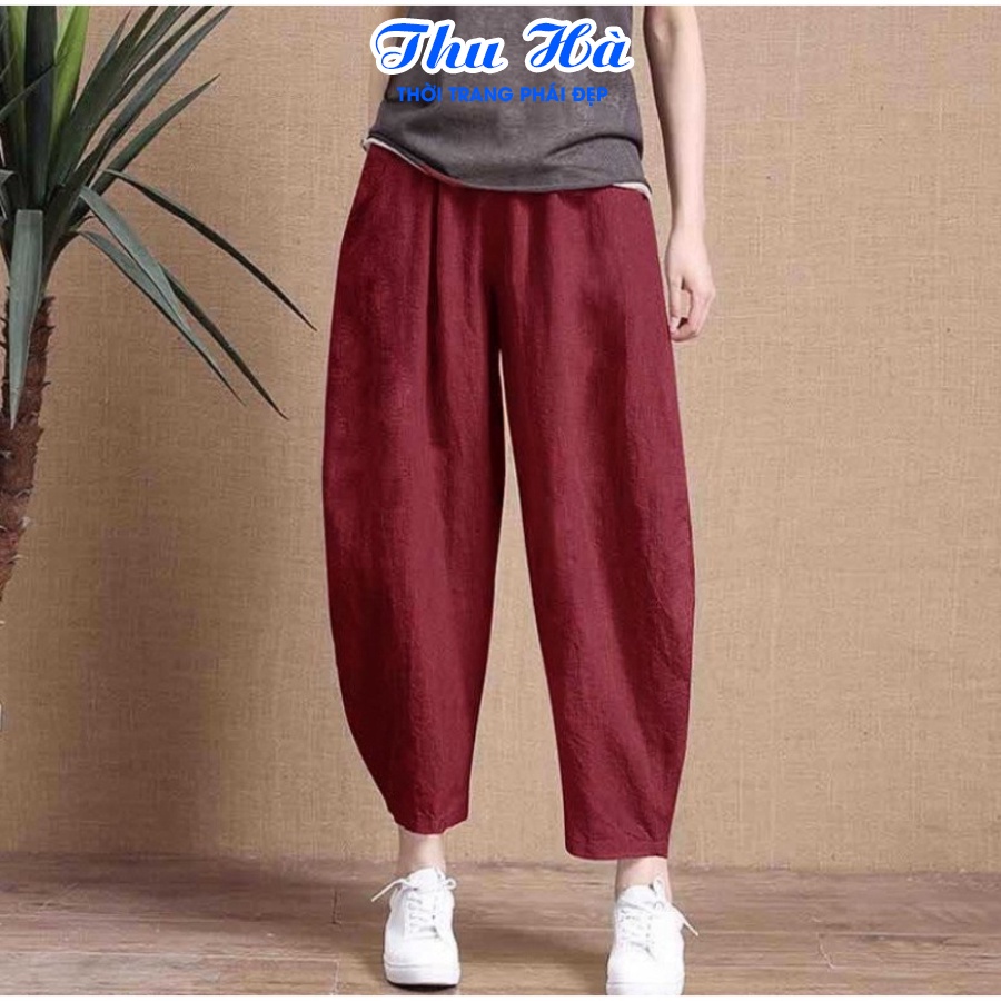 Quần kiểu thời trang nữ ống rộng lưng thun Thu Hà chất liệu Linen cao cấp mềm mát, form rộng thoải mái QNH.39
