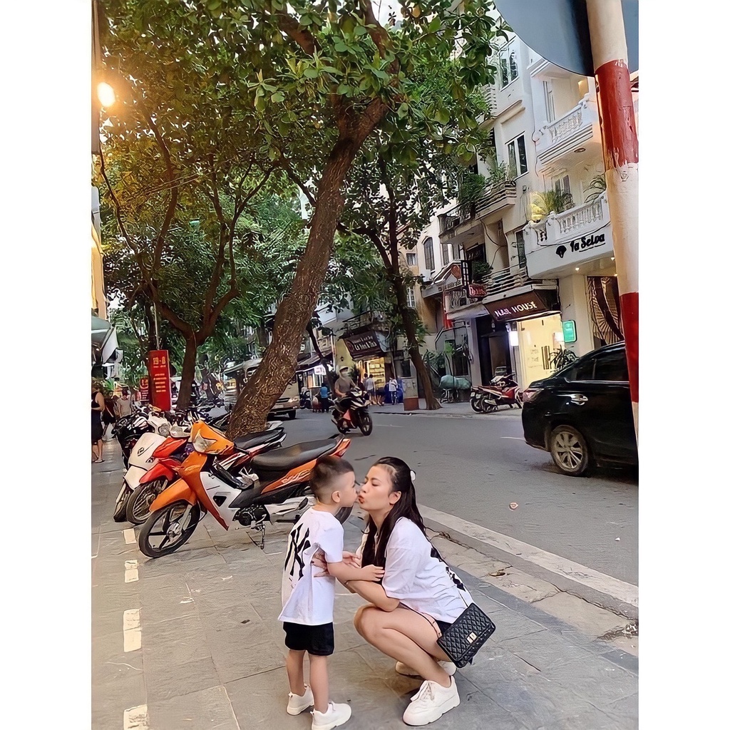 Áo phông gia đình in chữ NY trước sau, chất phông cotton co giãn