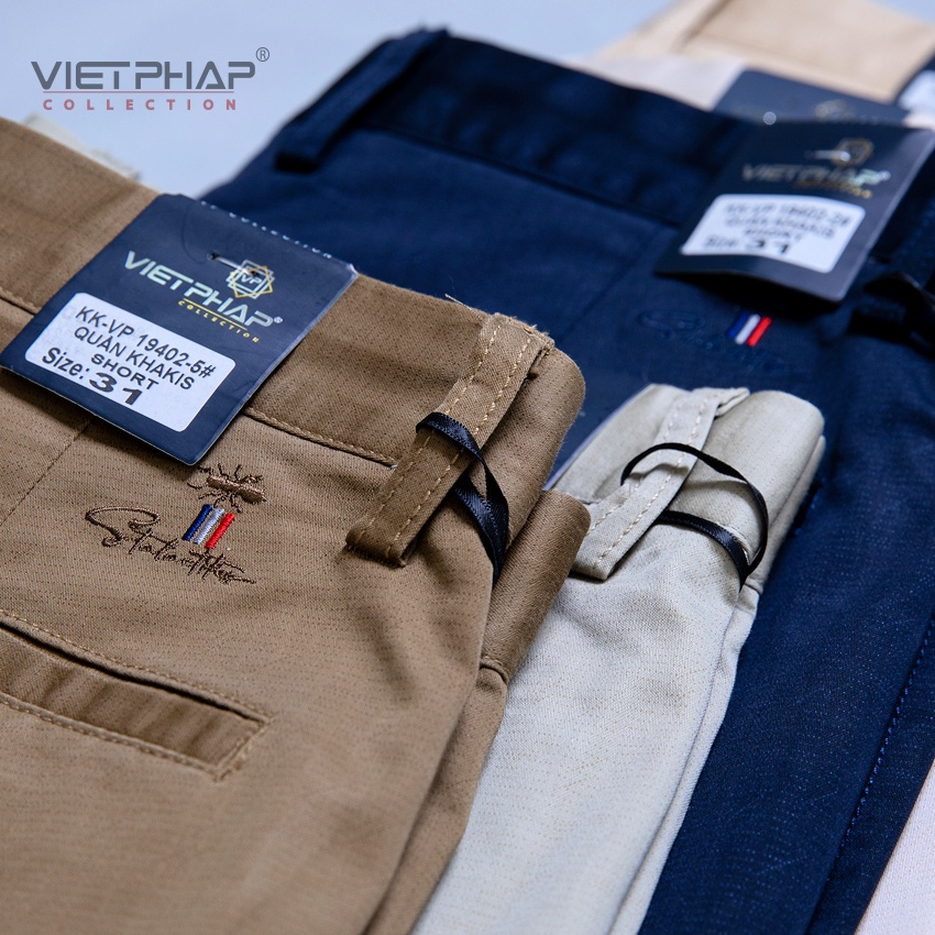Quần Short Kaki Nam Trung Niên Hoạ Tiết Chìm Cao Cấp 19402 Việt Pháp. Cotton Kaki Thấm Hút Mồ Hôi, Co giãn &amp; giữ form